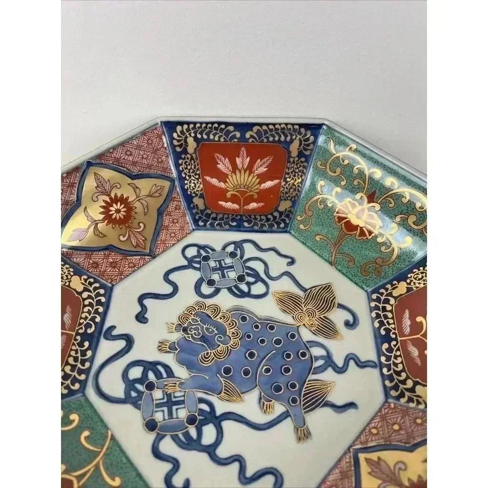 Rinkuro Kiln Old Imari Story Lion‎ And Peony Imari Octagon Bowl 9 inch